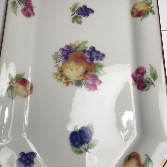 Lourlioux Le Faune Porcelain Serving Dish Long Rectangle Fruits Golden Trim - Picture 15 of 16
